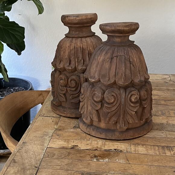 Antique Wooden Architectural Wall Shelf Sconce Hand Carved Primitive Set Of Two - Picture 15 of 16